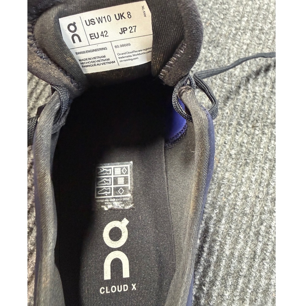On Running Cloud X Womens 10 Midnight Cobalt Blue Purple Sneakers Like New - Picture 7 of 8